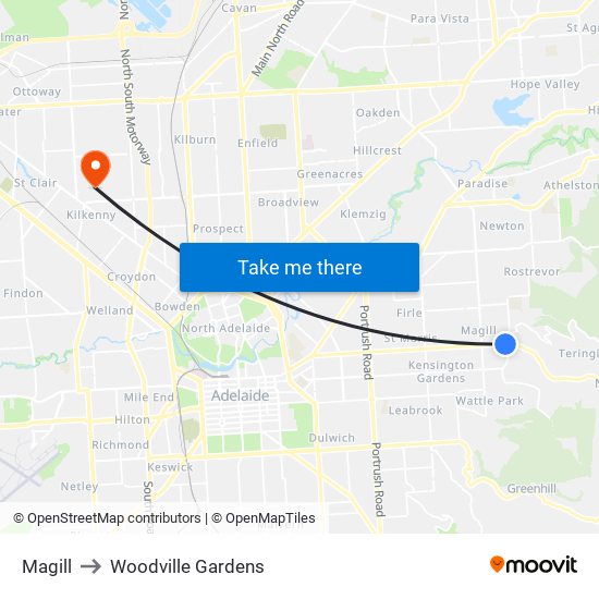 Magill to Woodville Gardens map