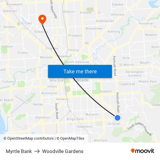 Myrtle Bank to Woodville Gardens map