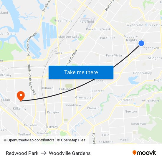 Redwood Park to Woodville Gardens map