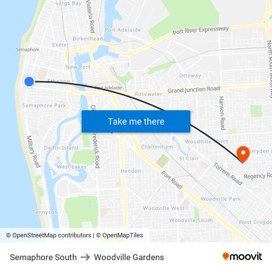 Semaphore South to Woodville Gardens map