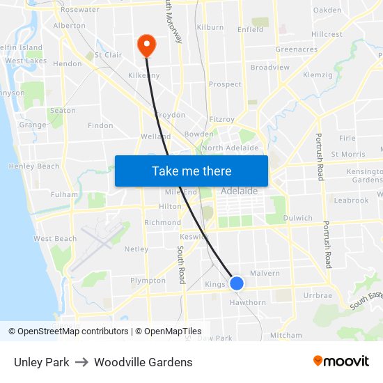 Unley Park to Woodville Gardens map