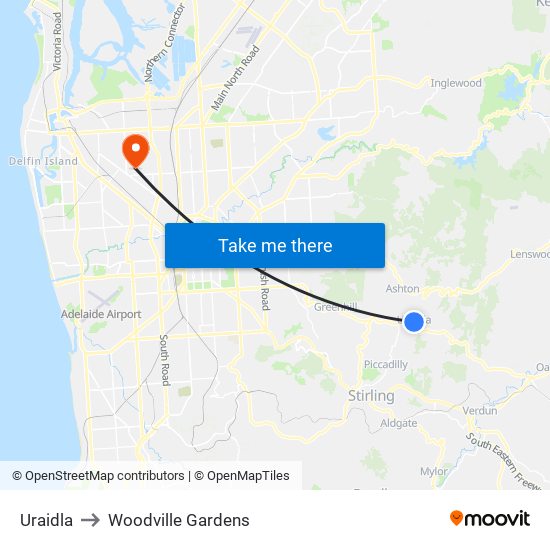 Uraidla to Woodville Gardens map