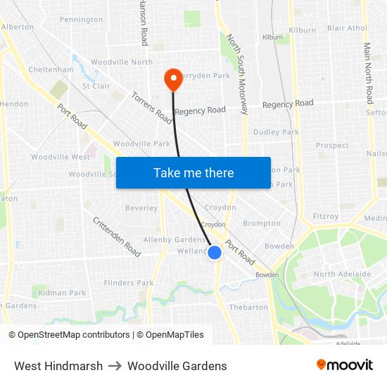 West Hindmarsh to Woodville Gardens map