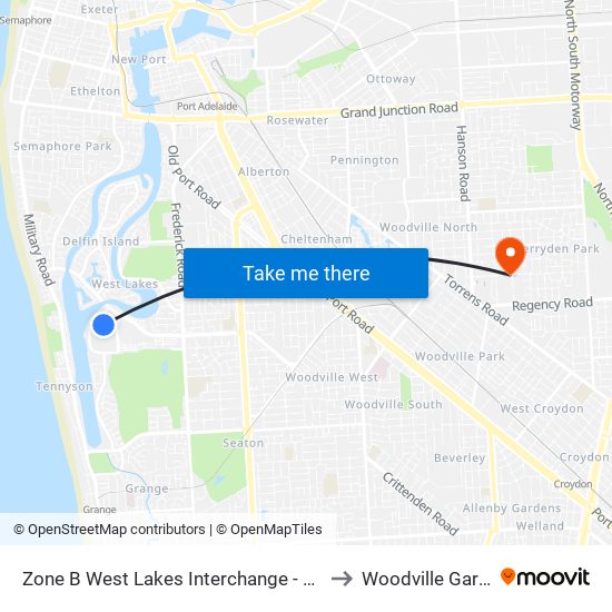 Zone B West Lakes Interchange - West side to Woodville Gardens map