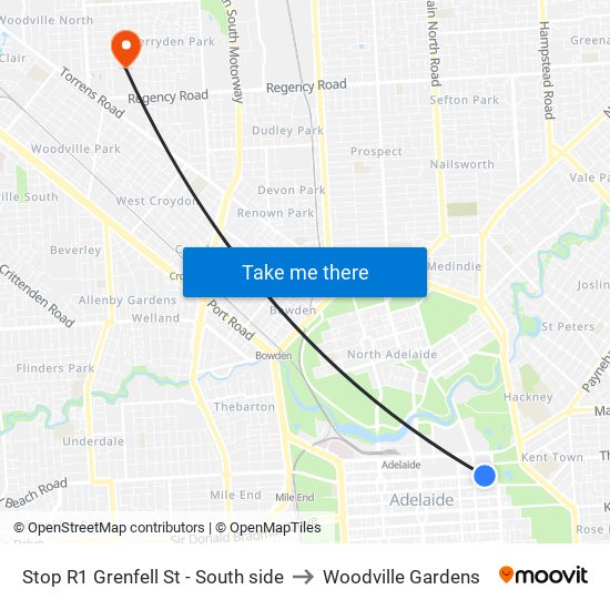 Stop R1 Grenfell St - South side to Woodville Gardens map