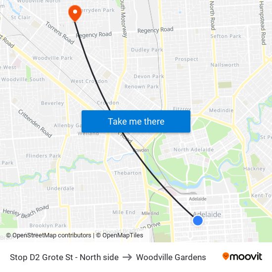 Stop D2 Grote St - North side to Woodville Gardens map