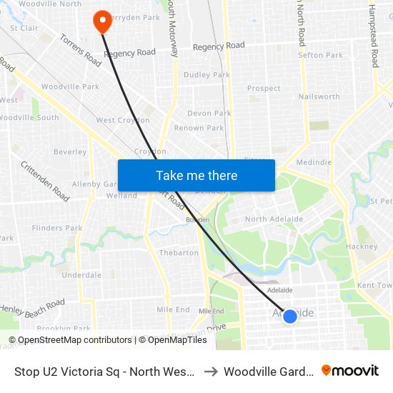 Stop U2 Victoria Sq - North West side to Woodville Gardens map
