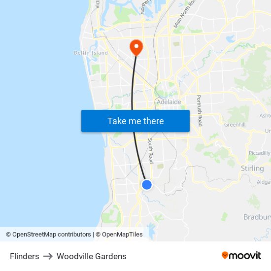 Flinders to Woodville Gardens map