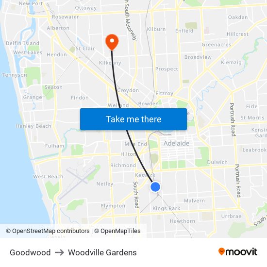 Goodwood to Woodville Gardens map