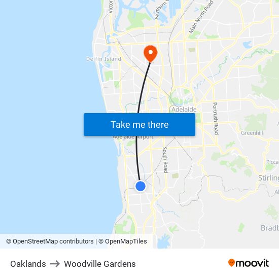 Oaklands to Woodville Gardens map