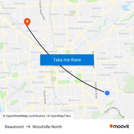 Beaumont to Woodville North map