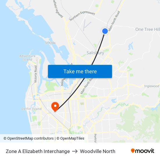 Zone A Elizabeth Interchange to Woodville North map