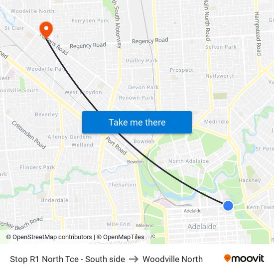 Stop R1 North Tce - South side to Woodville North map