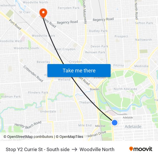 Stop Y2 Currie St - South side to Woodville North map