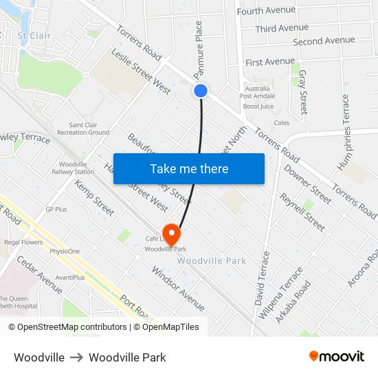 Woodville to Woodville Park map