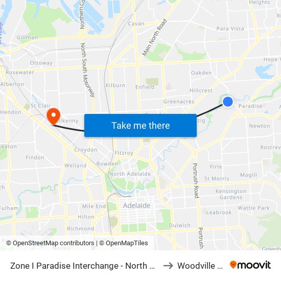 Zone I Paradise Interchange - North West side to Woodville Park map