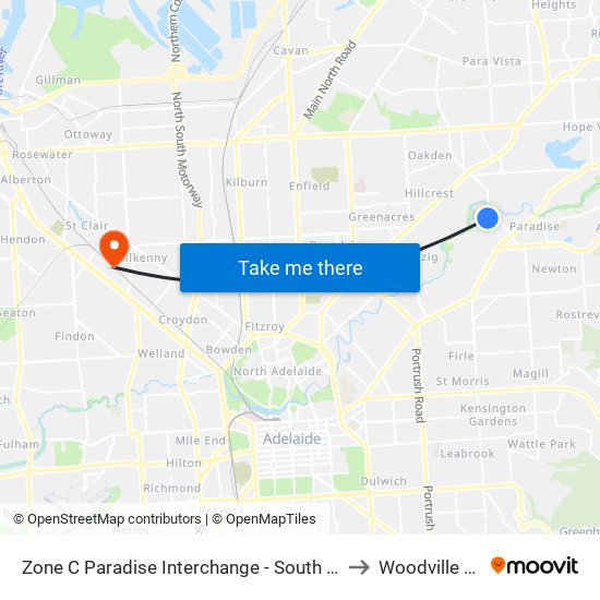 Zone C Paradise Interchange - South East side to Woodville Park map