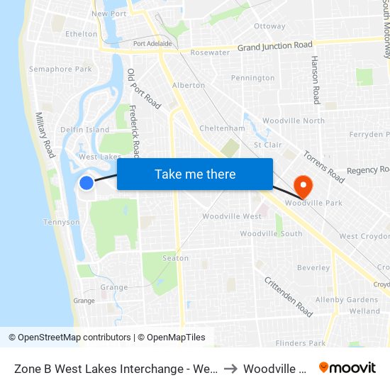 Zone B West Lakes Interchange - West side to Woodville Park map
