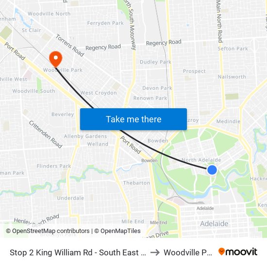 Stop 2 King William Rd - South East side to Woodville Park map