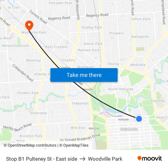 Stop B1 Pulteney St - East side to Woodville Park map