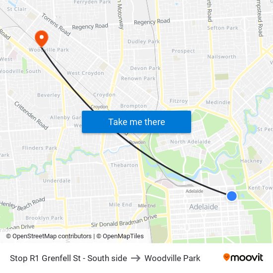 Stop R1 Grenfell St - South side to Woodville Park map