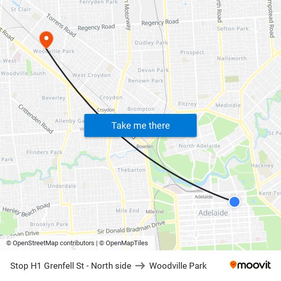 Stop H1 Grenfell St - North side to Woodville Park map