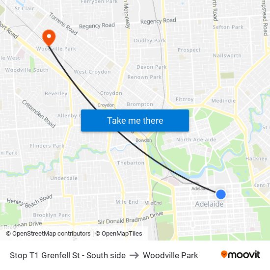 Stop T1 Grenfell St - South side to Woodville Park map