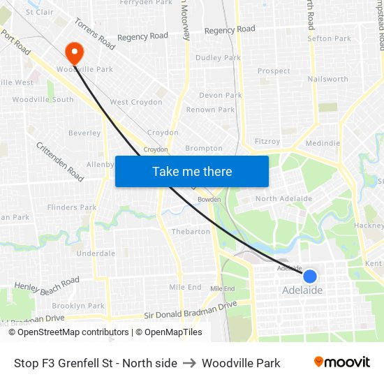 Stop F3 Grenfell St - North side to Woodville Park map