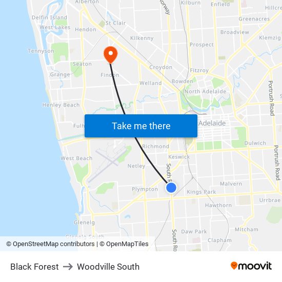 Black Forest to Woodville South map