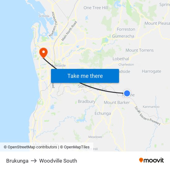 Brukunga to Woodville South map