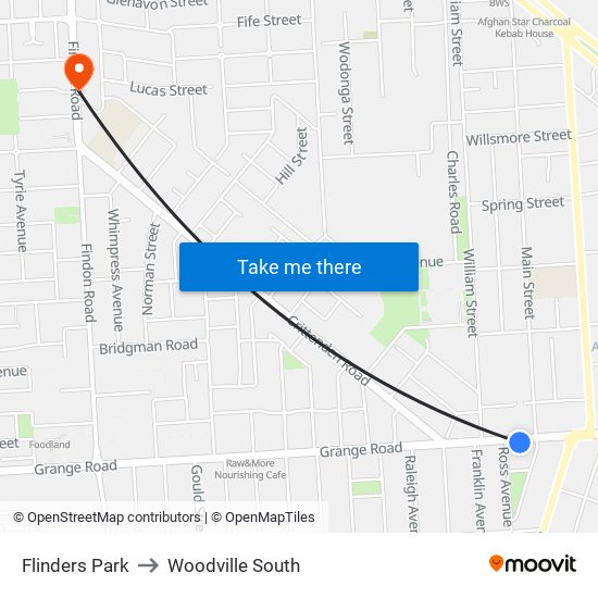 Flinders Park to Woodville South map