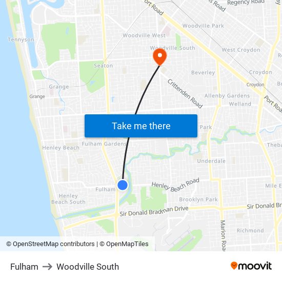 Fulham to Woodville South map