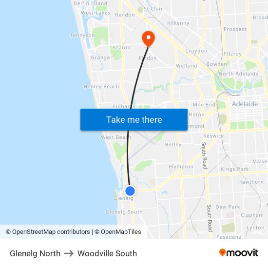 Glenelg North to Woodville South map