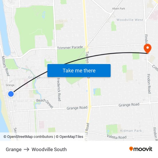 Grange to Woodville South map