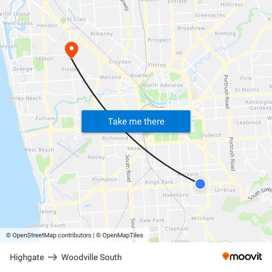 Highgate to Woodville South map