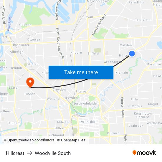 Hillcrest to Woodville South map