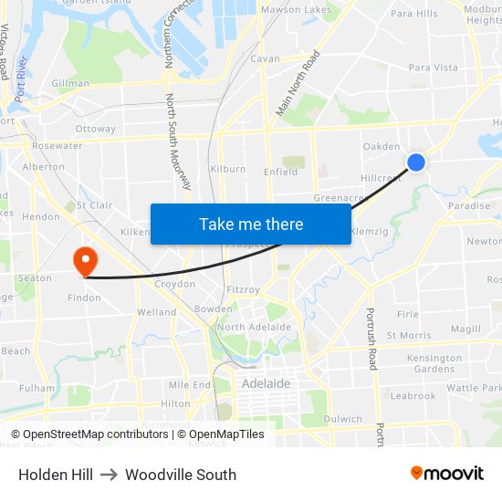 Holden Hill to Woodville South map