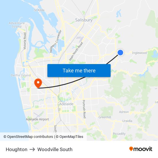 Houghton to Woodville South map