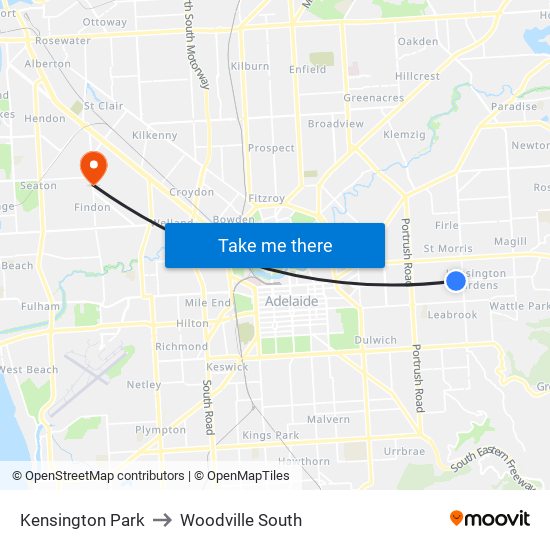 Kensington Park to Woodville South map