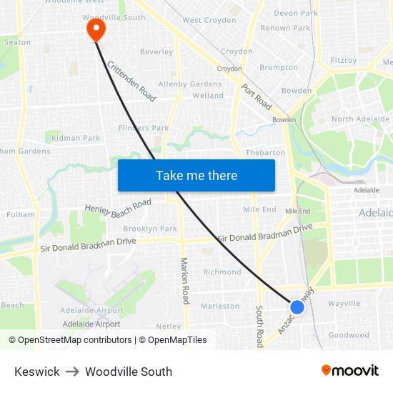 Keswick to Woodville South map