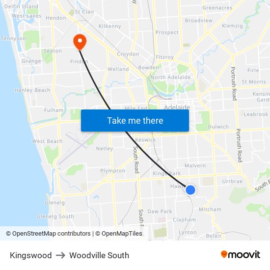 Kingswood to Woodville South map