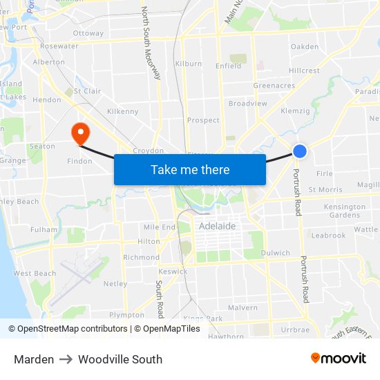 Marden to Woodville South map