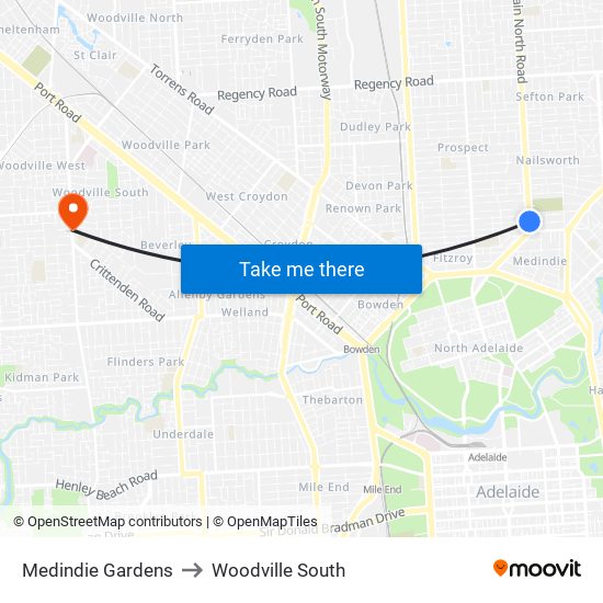 Medindie Gardens to Woodville South map