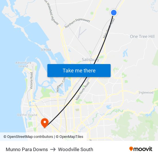 Munno Para Downs to Woodville South map