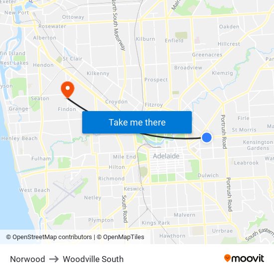 Norwood to Woodville South map