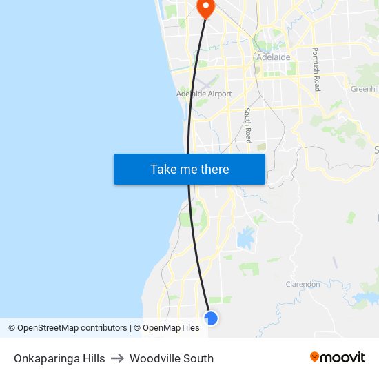Onkaparinga Hills to Woodville South map