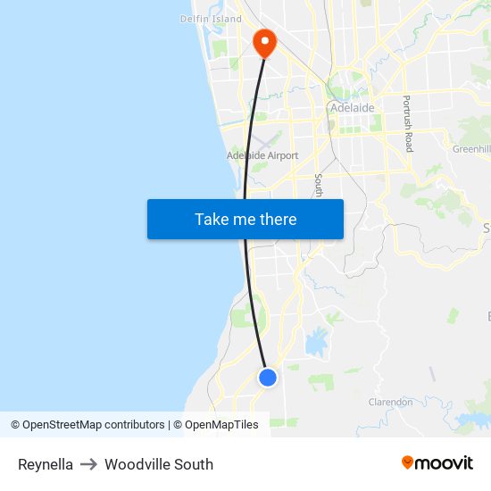 Reynella to Woodville South map