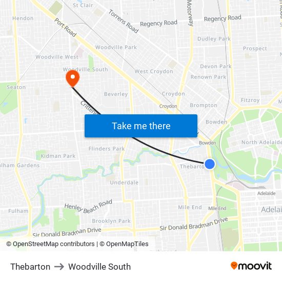 Thebarton to Woodville South map