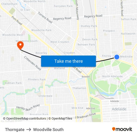 Thorngate to Woodville South map