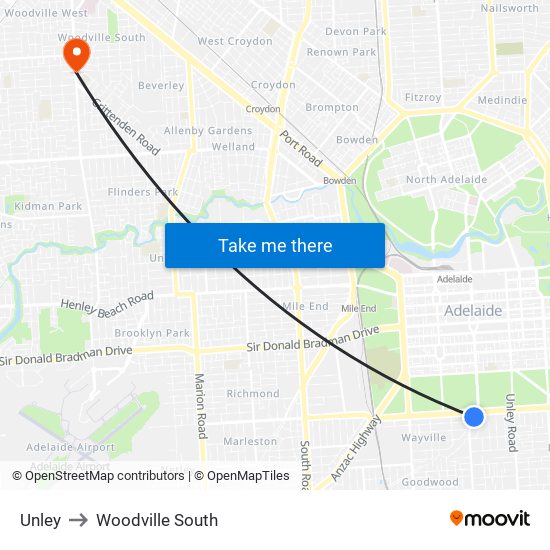 Unley to Woodville South map